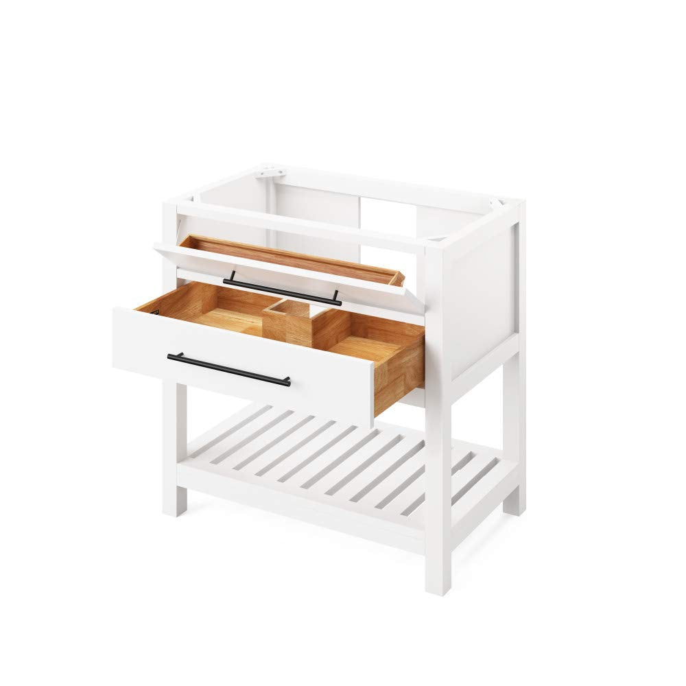 Jeffrey Alexander VKITWAV36WHWCR 36" White Wavecrest Vanity, White Carrara Marble Vanity Top, undermount rectangle bowl