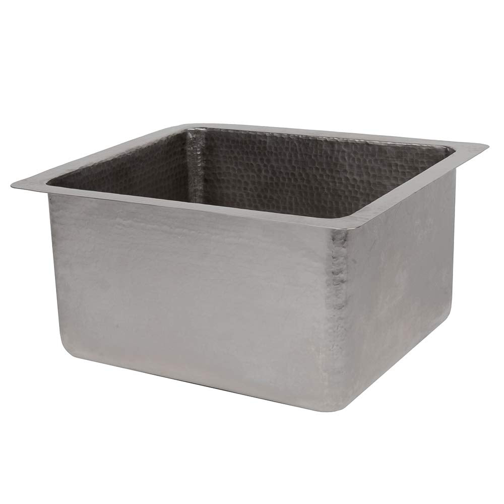 Premier Copper Products BREC16EN 16-Inch Gourmet Rectangular Hammered Copper Bar Prep Sink in Nickel
