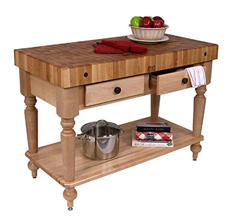 John Boos CUCR05-SHF-BN American Heritage Rustica Butcher Block Table Size/Shelf: 48" x 24" with Shelf, Finish: Barn Red