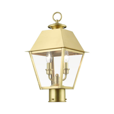 Livex Lighting 27216-08 Wentworth 2 Light 18 inch Natural Brass Outdoor Post Top Lantern, Medium
