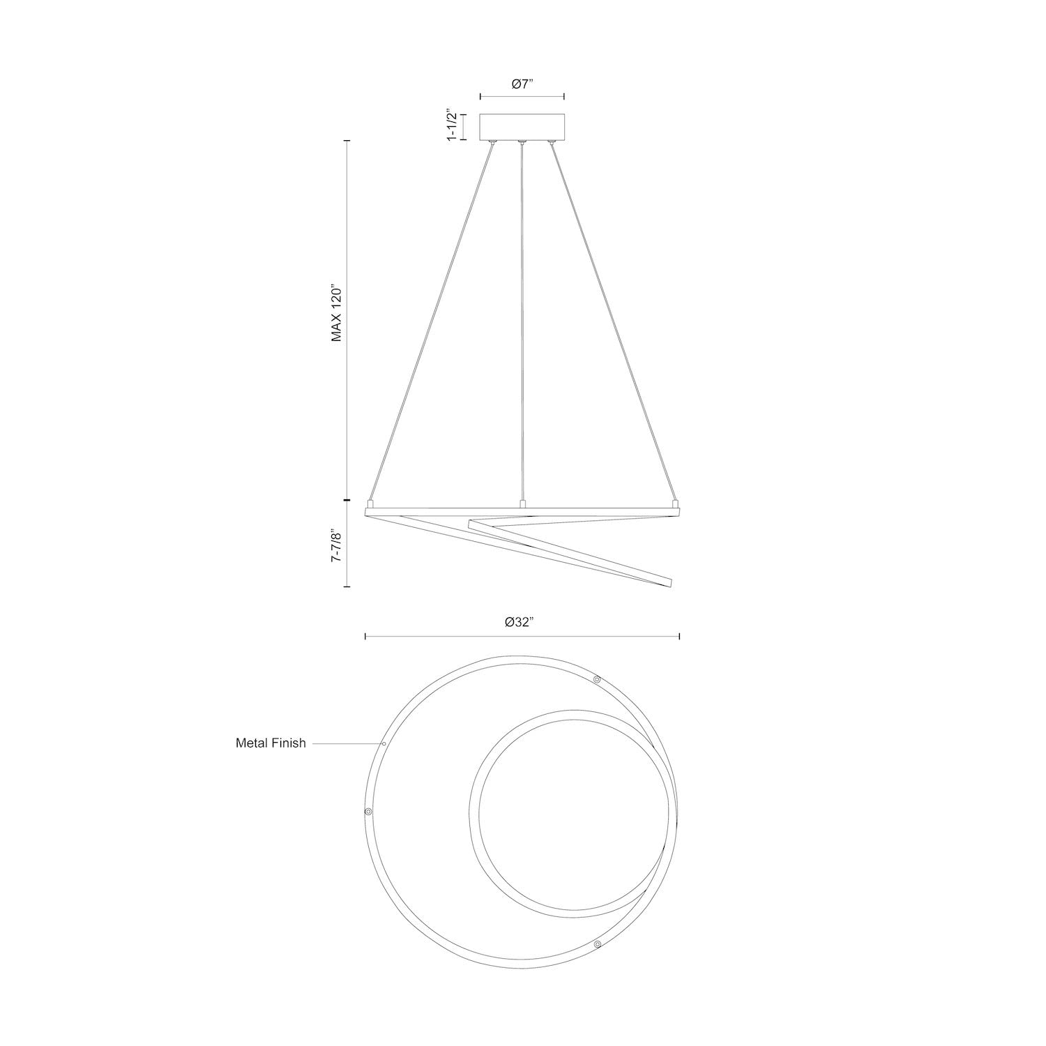 Kuzco PD11132-AN TWIST 32" PD Antique Brass 120V TRIAC/ELV LED 3000K 90CRI 59W