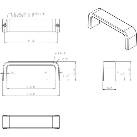 Elements 193-3MB 3" Center-to-Center Matte Black Square Asher Cabinet Pull