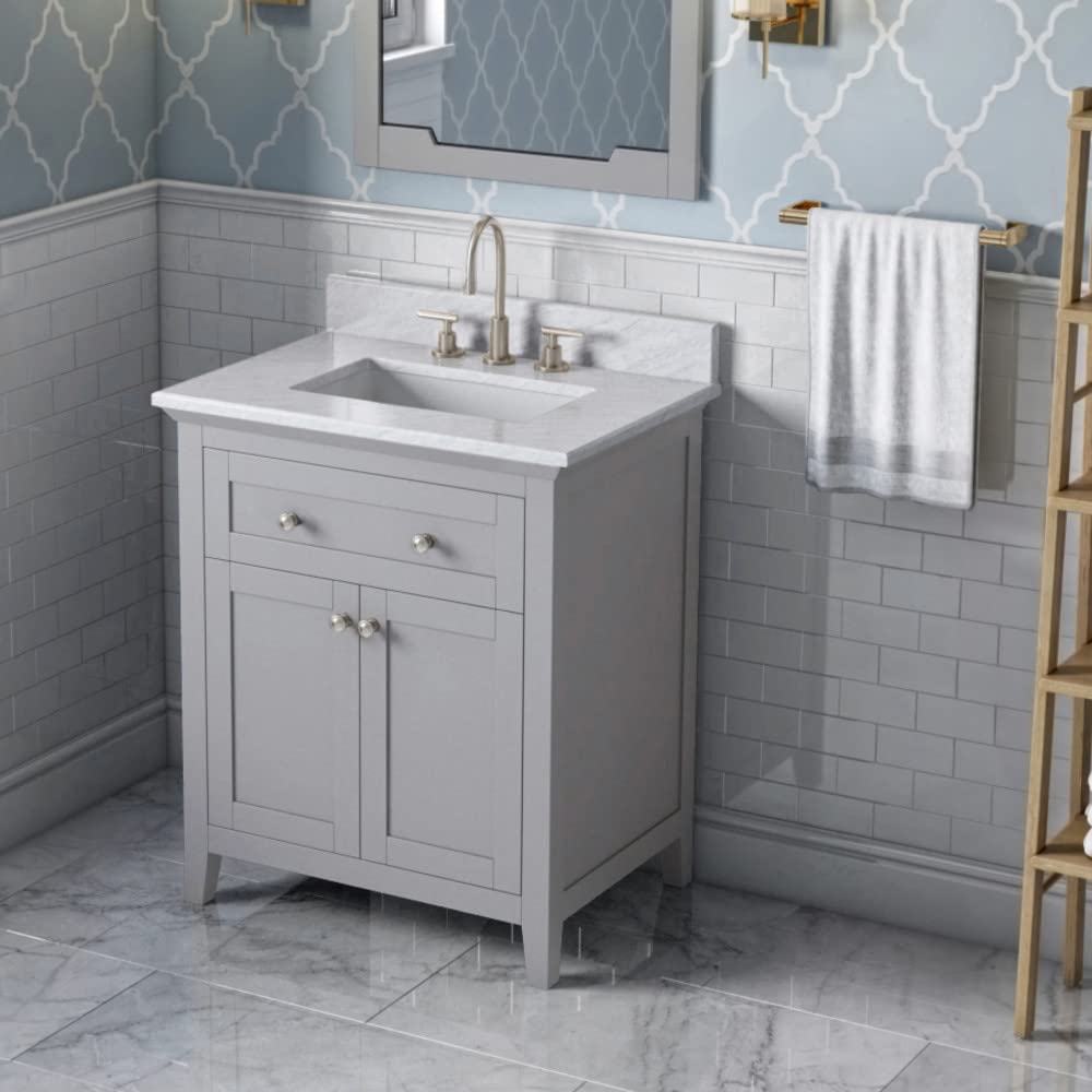 Jeffrey Alexander VKITCHA30GRWCR 30" Grey Chatham Vanity, White Carrara Marble Vanity Top, undermount rectangle bowl