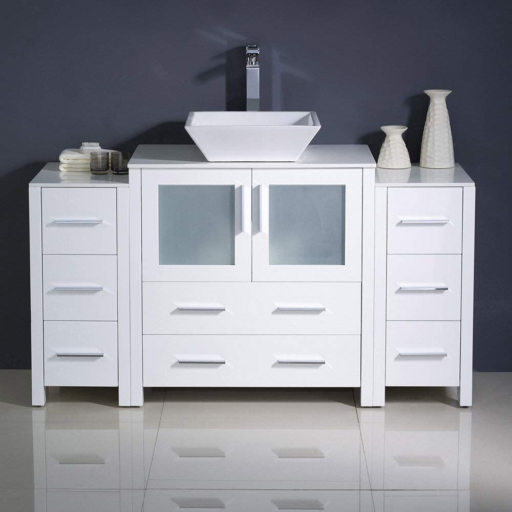 Fresca FCB62-123012WH-CWH-V Fresca Torino 54" White Modern Bathroom Cabinets w/ Top & Vessel Sink