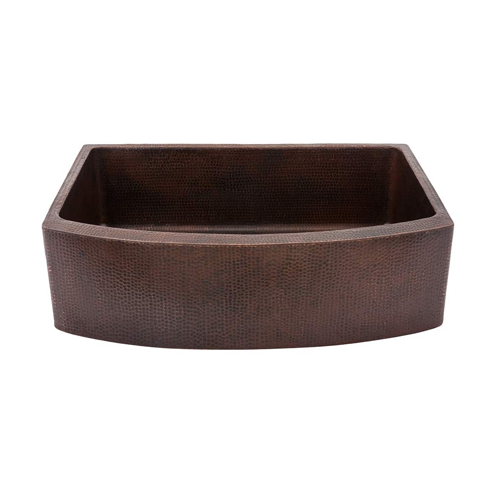 Premier Copper Products KASRDB33249 33-Inch Hammered Copper Kitchen Rounded Apron Single Basin Sink, Oil Rubbed Bronze