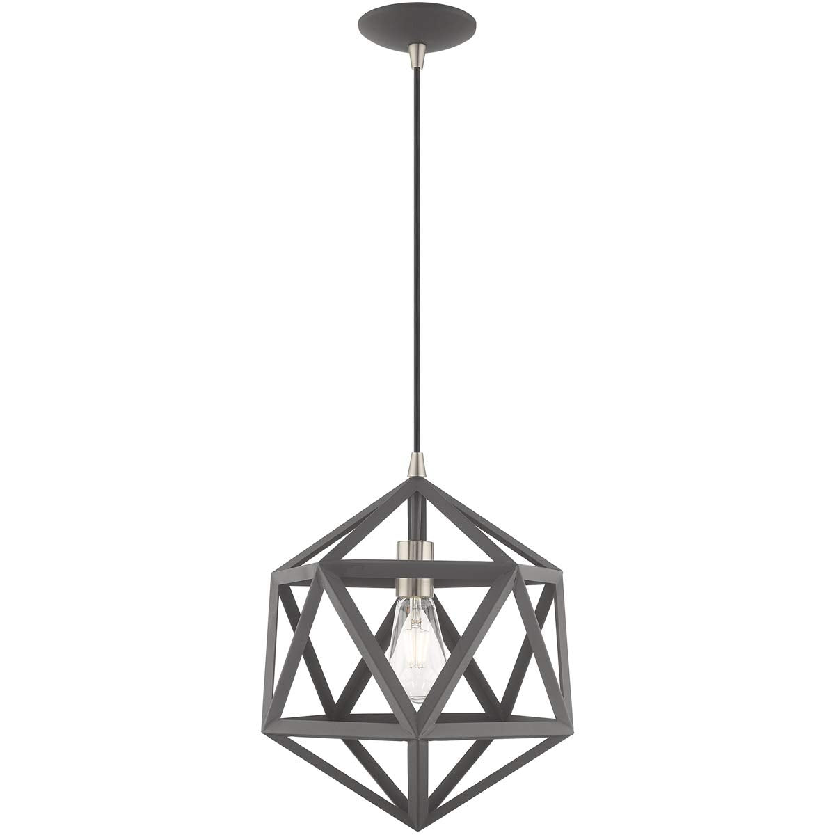 Livex Lighting 41328-76 Geometric Shade - 13" One Light Mini Pendant, Scandinavian Gray Finish with Scandinavian Gray Metal Shade