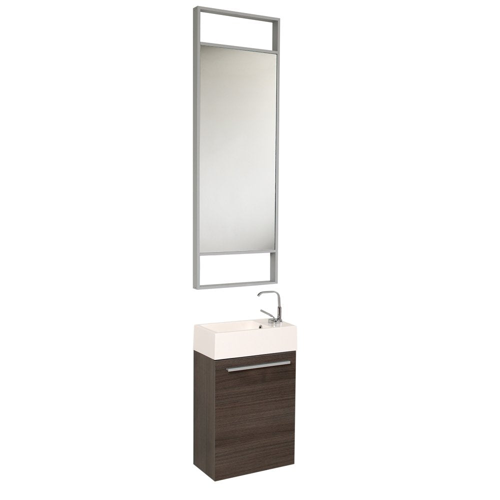 Fresca FVN8002GO Fresca Pulito 16" Small Gray Oak Modern Bathroom Vanity w/ Tall Mirror