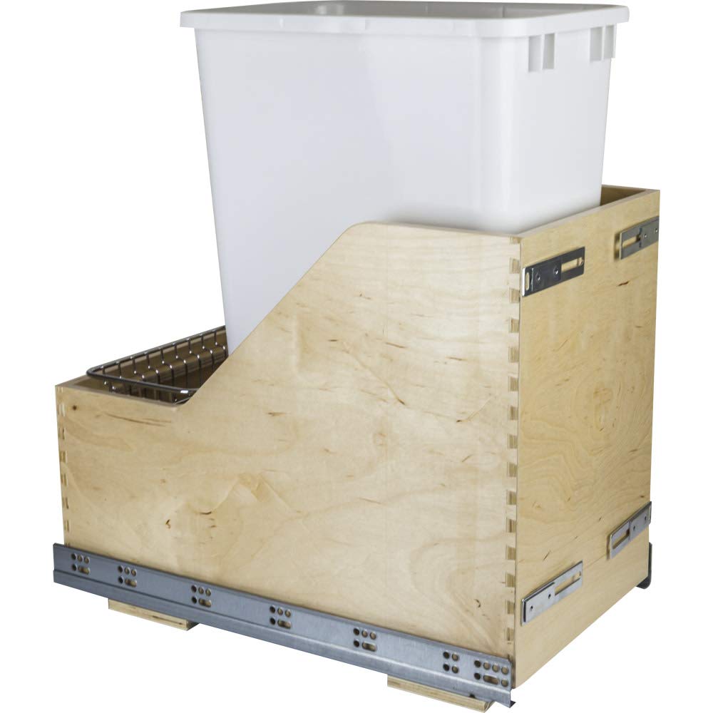 Hardware Resources CDM-WBMS50WH Single 50 Quart Bottom-Mount Soft-close Trashcan Pullout for Door Mounting, Includes White Can