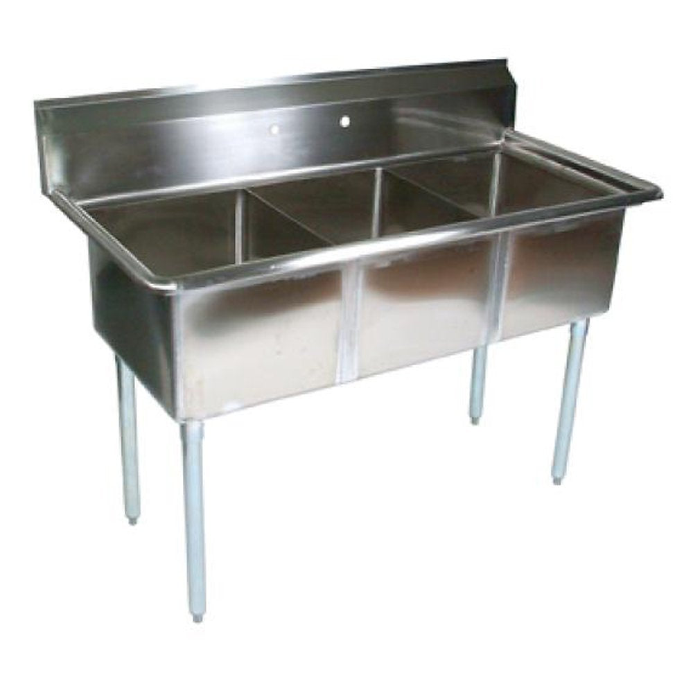 John Boos E3S8-1620-12 E Series Stainless Steel Sink, 12" Deep Bowl, 3 Compartment, 53" Length x 25-1/2" Width