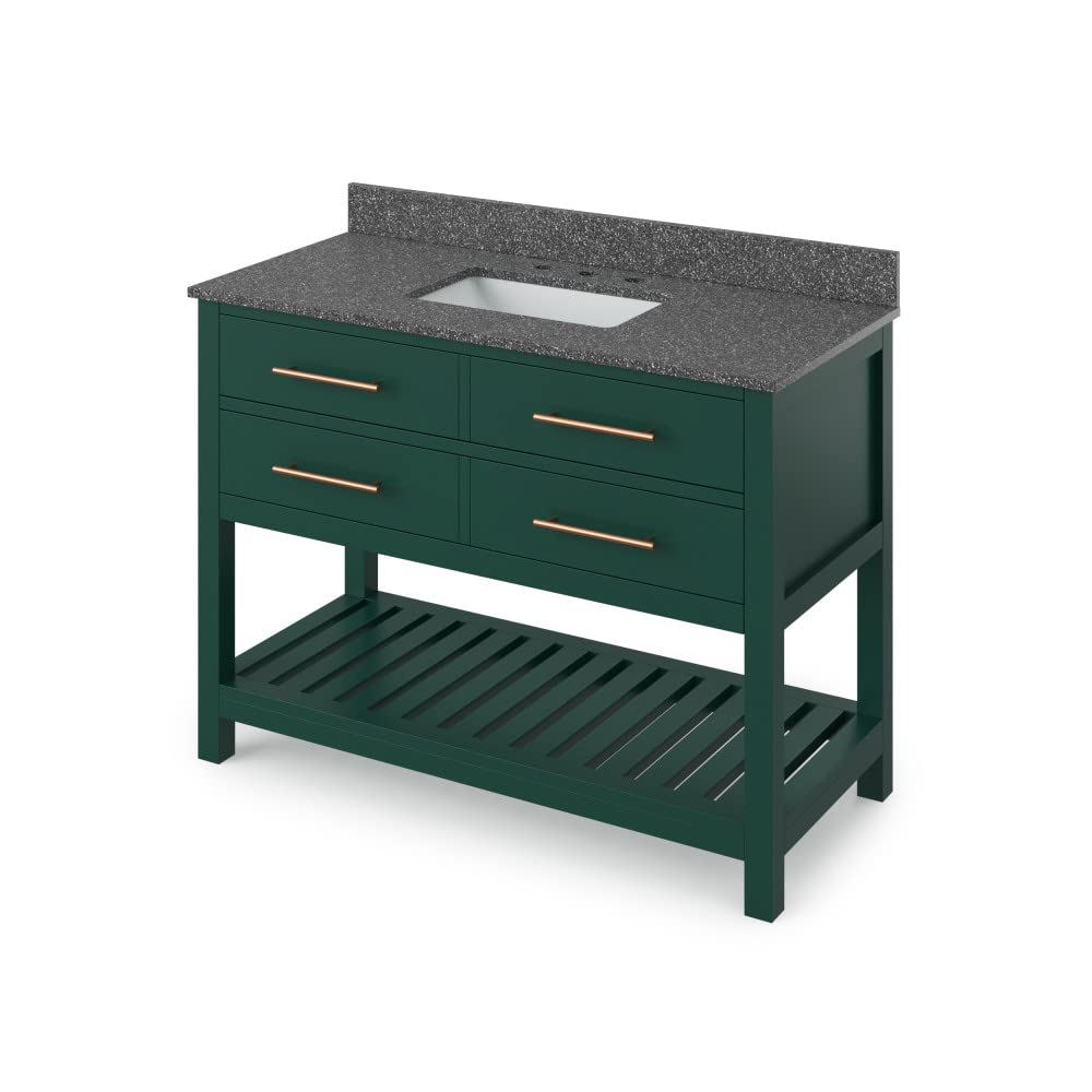 Jeffrey Alexander VKITWAV48GNBOR 48" Forest Green Wavecrest Vanity, Boulder Cultured Marble Vanity Top, undermount rectangle bowl
