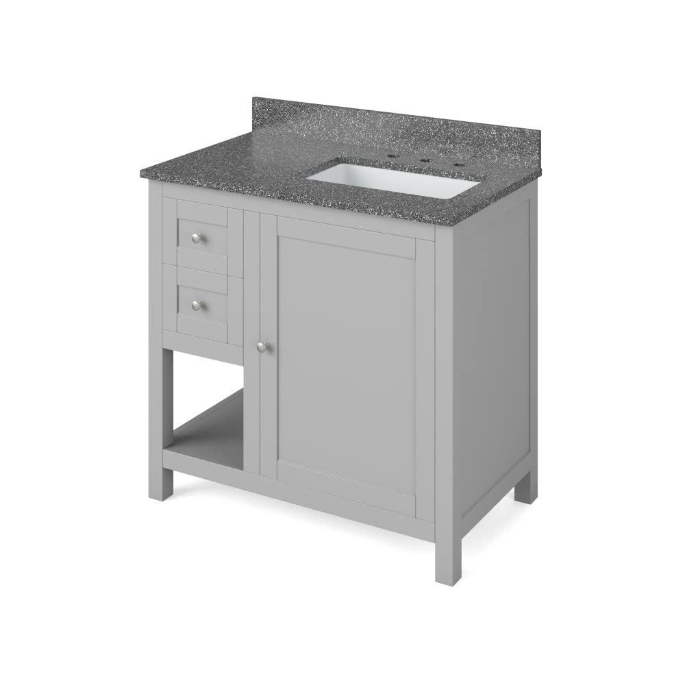Jeffrey Alexander VKITAST36GRBOR 36" Grey Astoria Vanity, right offset, Boulder Cultured Marble Vanity Top, undermount rectangle bowl