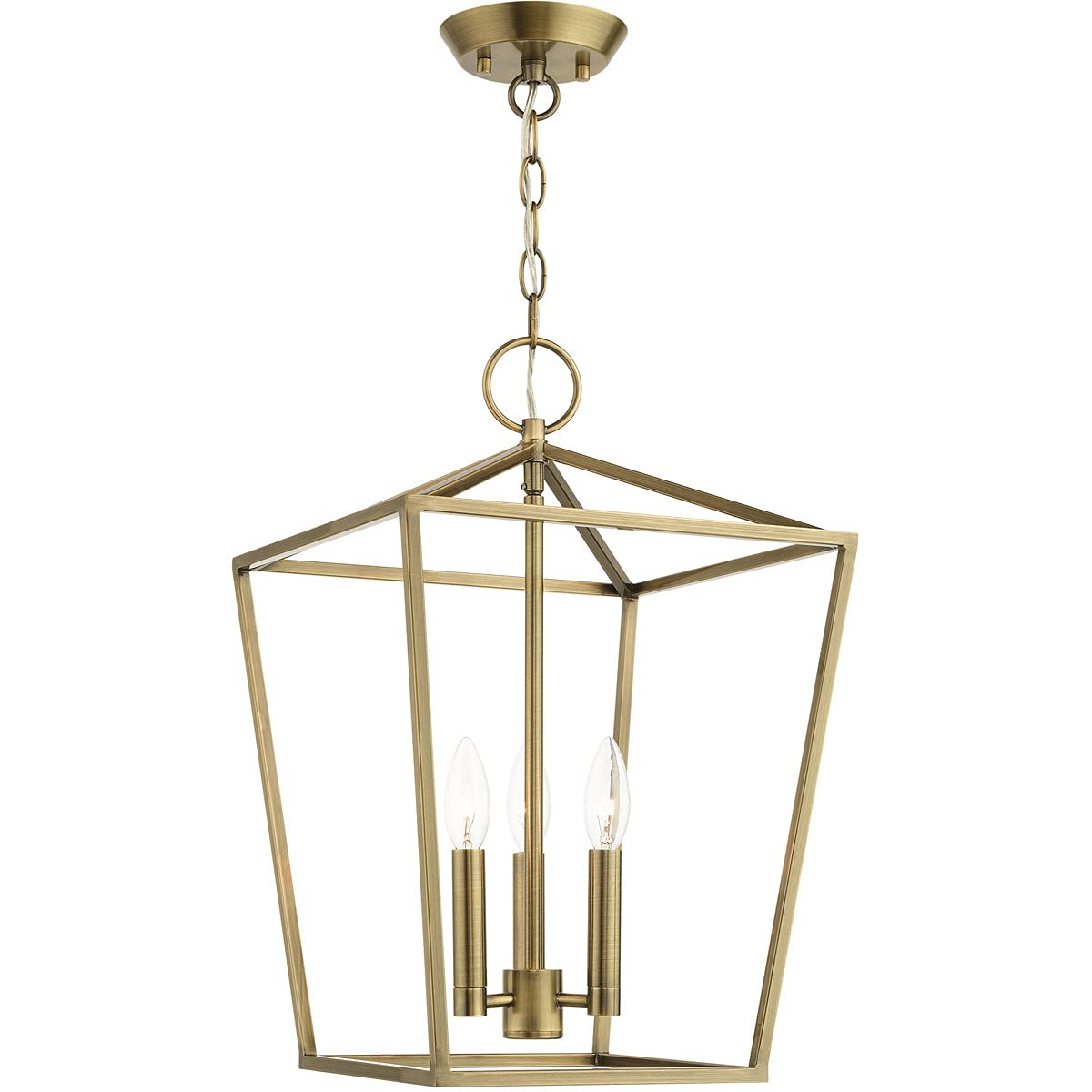 Livex Lighting 49433-01 Devone Collection 3-Light Convertible Semi-Flush Lantern Ceiling Fixture, Antique Brass