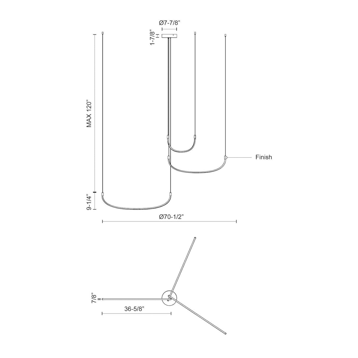 Kuzco MP89370-BN TALIS 70" MP BRUSHED NICKEL  52W LED 90 3000K DC LED