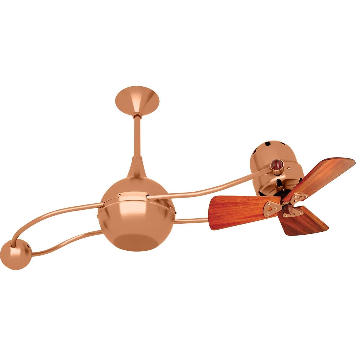 Matthews Fan B2K-BRCP-WD Brisa 360° counterweight rotational ceiling fan in Brushed Copper finish with solid sustainable mahogany wood blades.