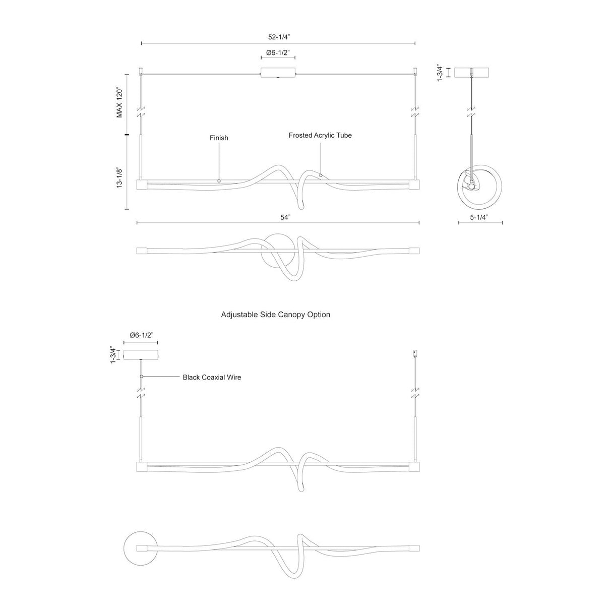 Kuzco LP95354-BK CURSIVE 54" LP Black 120V TRIAC/ELV LED 3000K 90CRI 27W