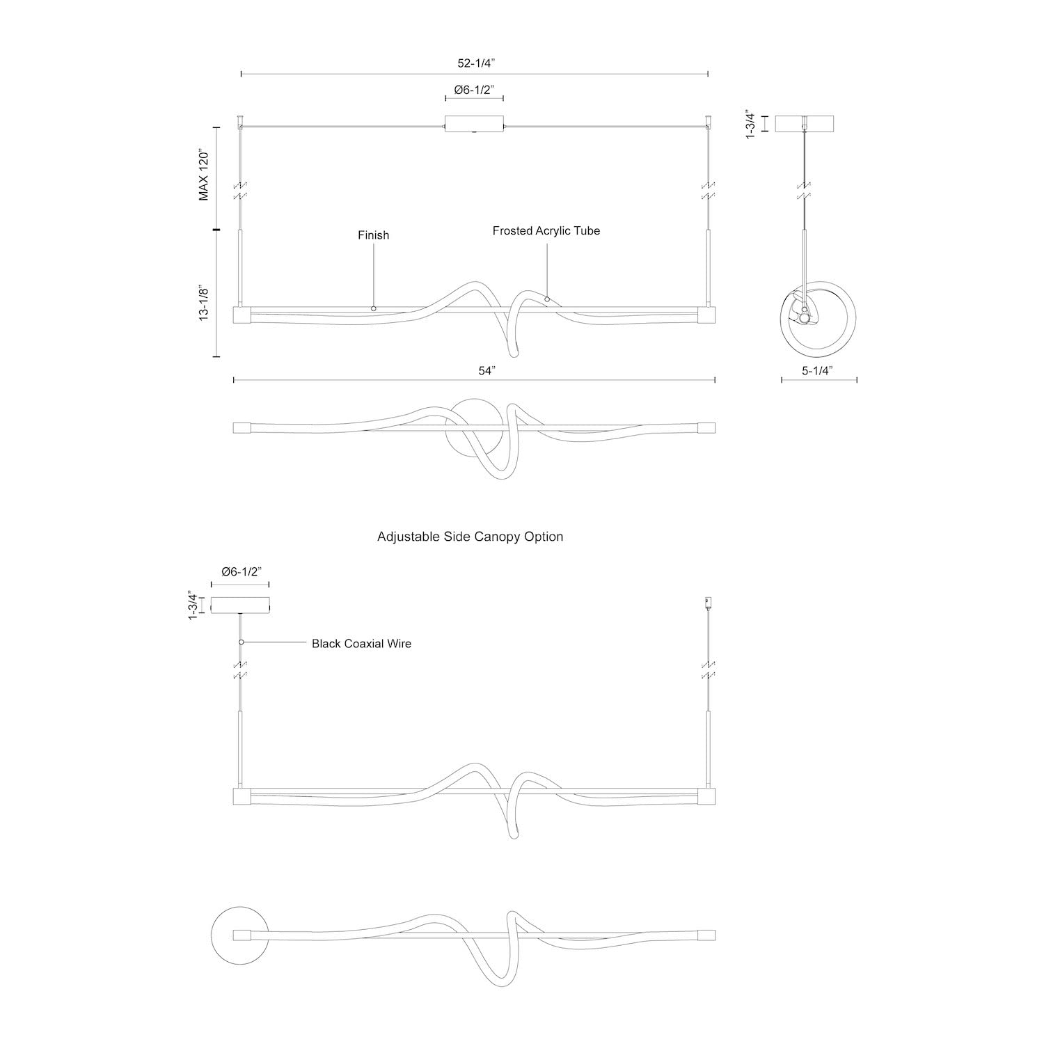 Kuzco LP95354-BK CURSIVE 54" LP Black 120V TRIAC/ELV LED 3000K 90CRI 27W
