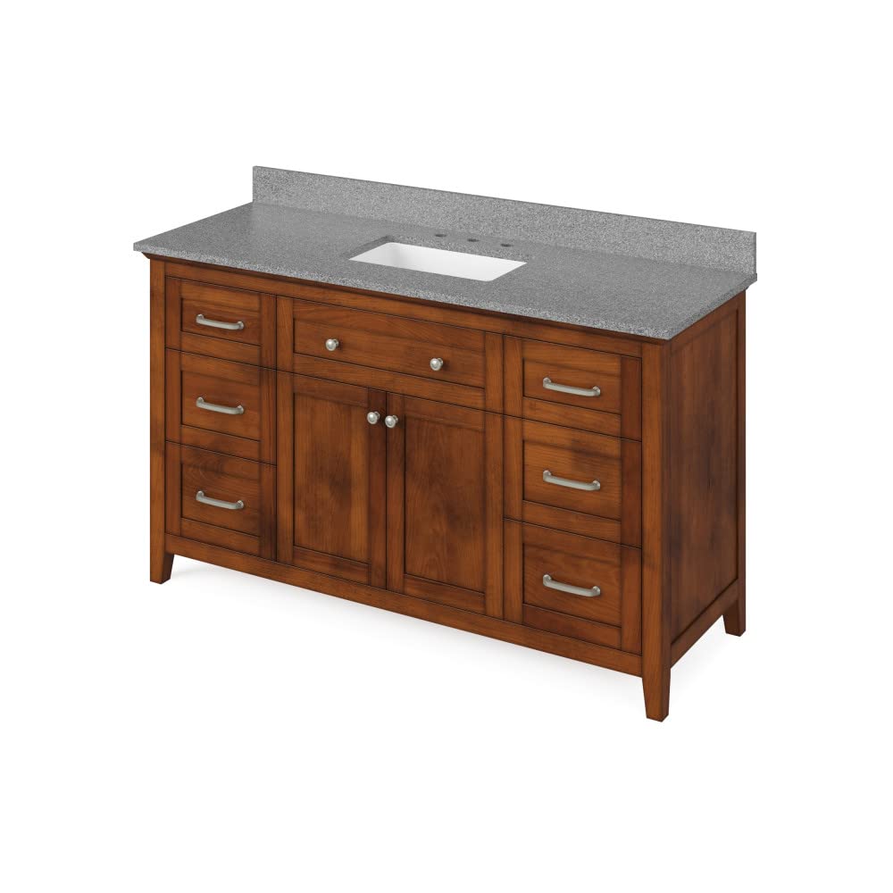 Jeffrey Alexander VKITCHA60SCHSGR 60" Chocolate Chatham Vanity, Steel Grey Cultured Marble Vanity Top, undermount rectangle bowl