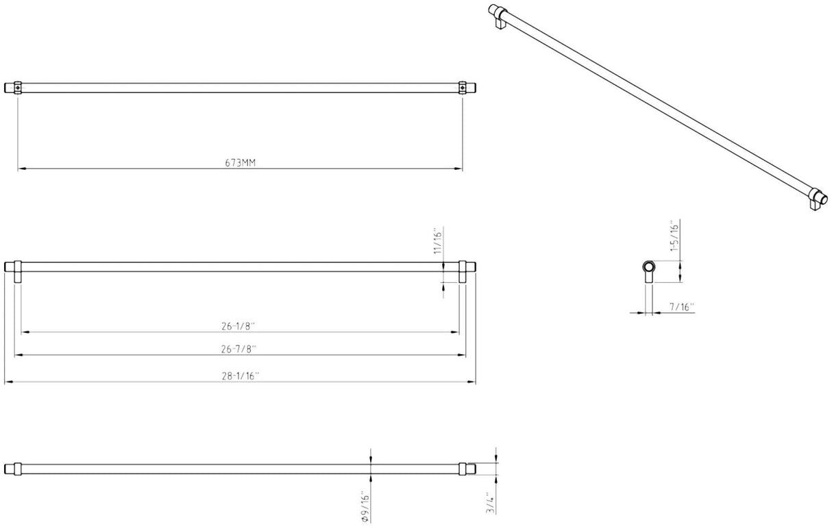 Jeffrey Alexander 5673SN 673 mm Center-to-Center Satin Nickel Key Grande Cabinet Bar Pull