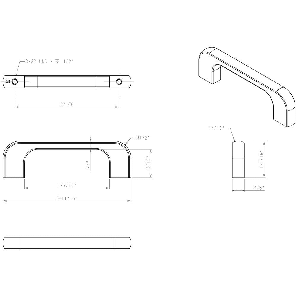 Jeffrey Alexander 264-3MB 3" Center-to-Center Matte Black Alvar Cabinet Pull
