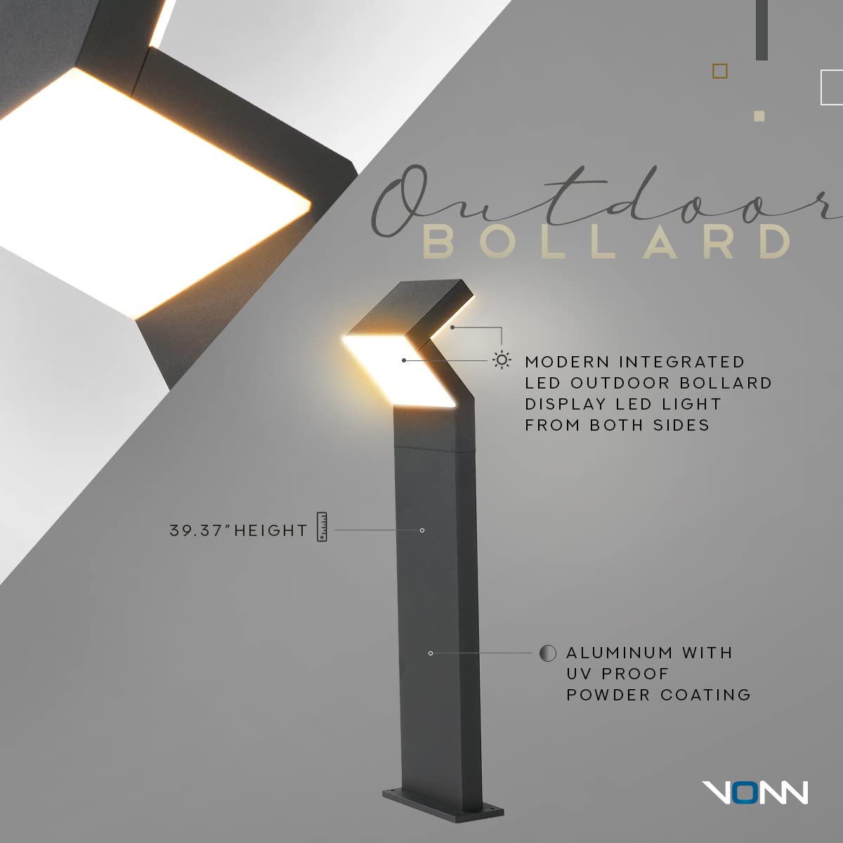 VONN Lighting 32" Modern VOB226088BL 100-277V 17-Watt ETL Certified Integrated LED Outdoor Bollard in Matte Black