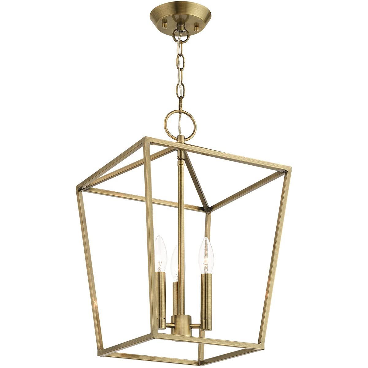 Livex Lighting 49433-01 Devone Collection 3-Light Convertible Semi-Flush Lantern Ceiling Fixture, Antique Brass