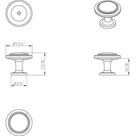 Elements 3960-MB 1-1/4" Diameter Matte Black Round Button Gatsby Cabinet Knob