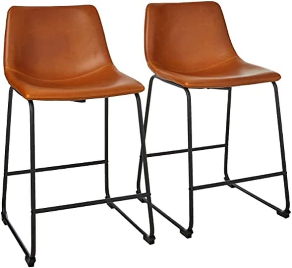 Urban Industrial Faux Leather Armless Counter Chairs, Set of 2, Brown