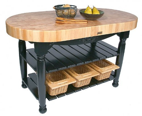 John Boos CU-HAR60-SL Maple Harvest Table - 60" x 30" Oval 4" Thick End-Grain Butcher Block Top, Spicy Latte Base.