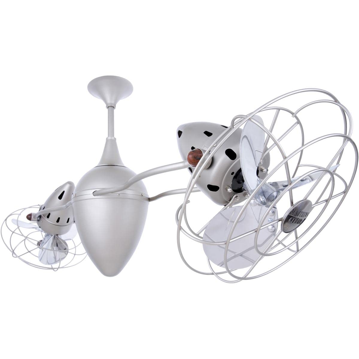 Matthews Fan AR-BN-MTL Ar Ruthiane 360° dual headed rotational ceiling fan in brushed nickel finish with metal blades.