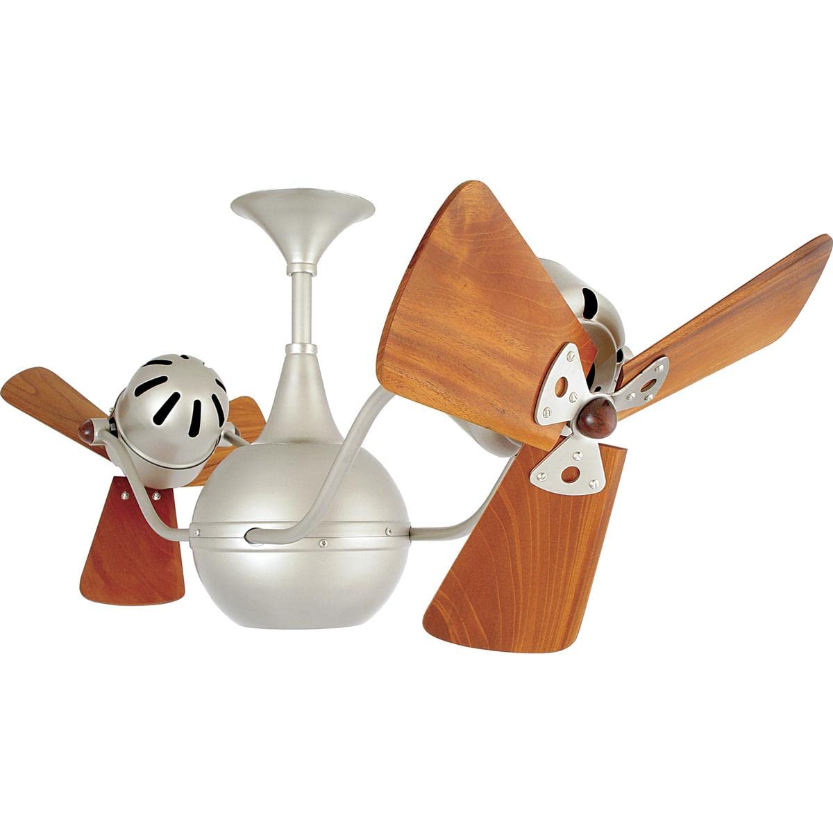 Matthews Fan VB-BN-WD Vent-Bettina 360° dual headed rotational ceiling fan in brushed nickel with solid sustainable mahogany wood blades.