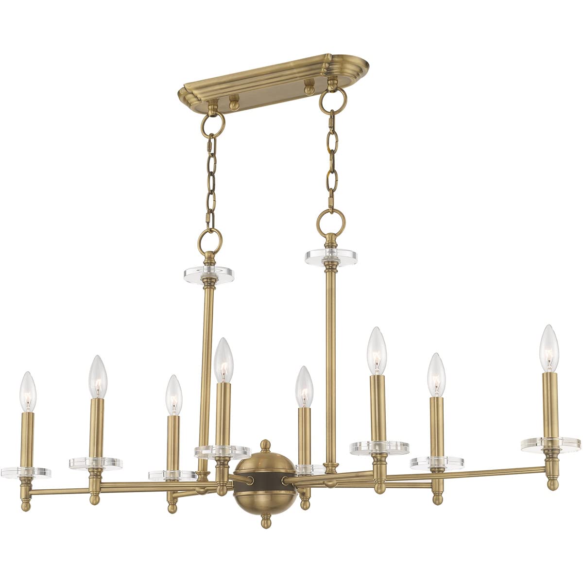 Livex Lighting 42708-01 Bancroft - Eight Light Linear Chandelier, Antique Brass Finish with Clear Bobeche Crystal