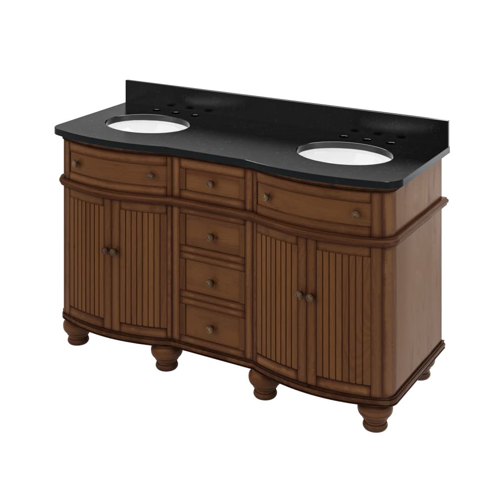 Jeffrey Alexander VKITCOM60WABGO 60" Walnut Compton Vanity, double bowl, Compton-only Black Granite Vanity Top, two undermount oval bowls
