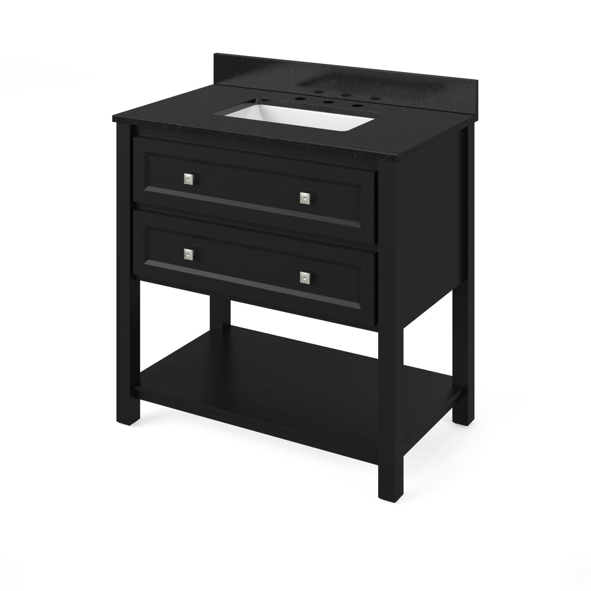 Jeffrey Alexander VKITADL36BKBGR 36" Black Adler Vanity, Black Granite Vanity Top, undermount rectangle bowl