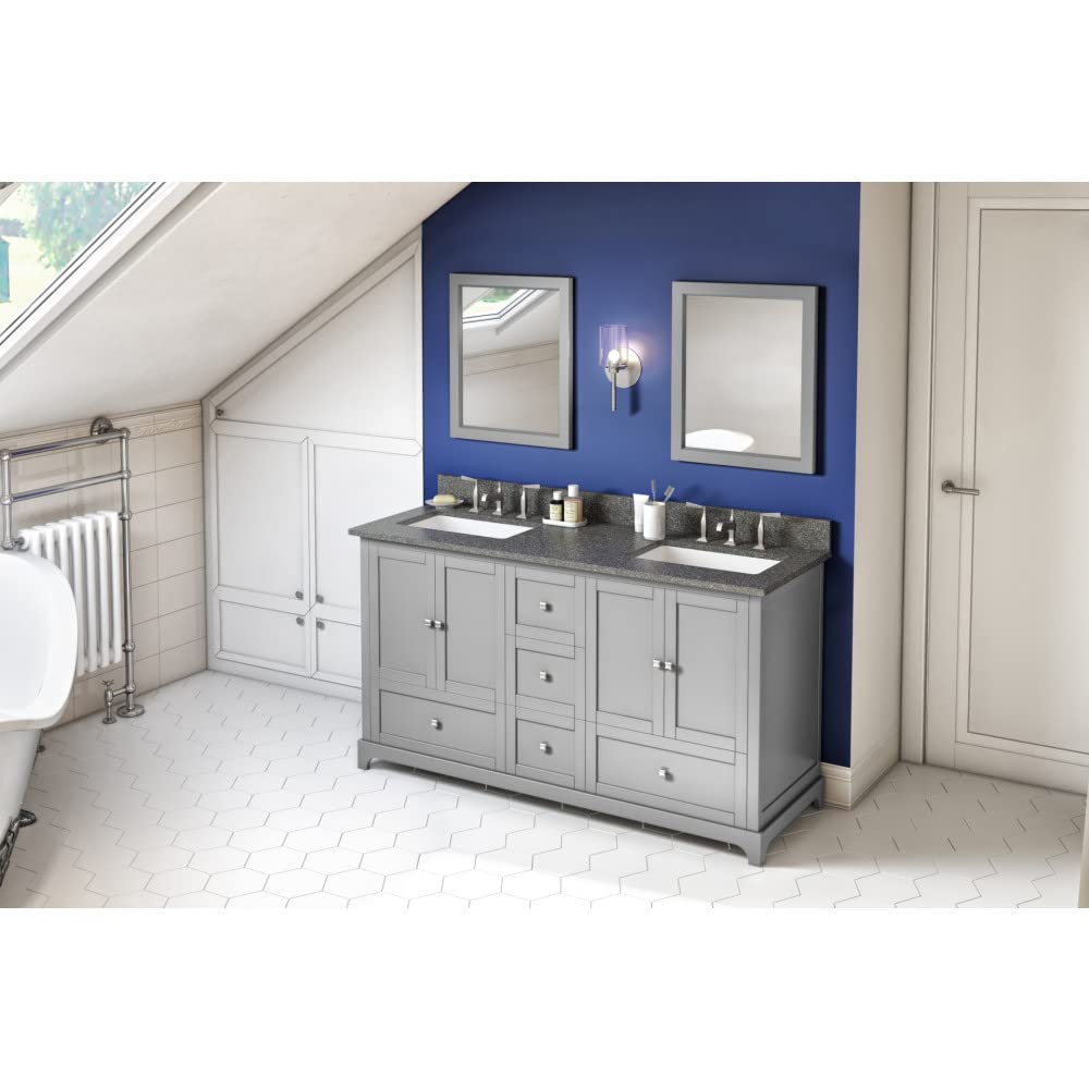 Jeffrey Alexander VKITADD60GRBOR 60" Grey Addington Vanity, double bowl, Boulder Cultured Marble Vanity Top, two undermount rectangle bowls