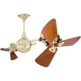 Matthews Fan IV-PB-WD Italo Ventania 360° dual headed rotational ceiling fan in polished brass finish with solid sustainable mahogany wood blades.