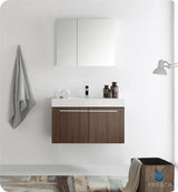 Fresca FVN8090GW Fresca Vista 36" Walnut Modern Bathroom Vanity w/ Medicine Cabinet