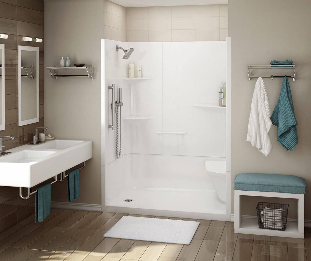 MAAX 107003-SNL-000-001 ALLIA SH-6034 Acrylic Alcove Left-Hand Drain Two-Piece Shower in White