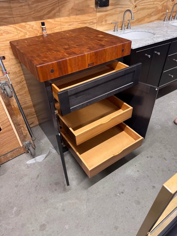 30” John Boos Cherry 4” Butcher Block with Solid Fabuwood 27” Base Cabinet w/ Draw & Roll Out