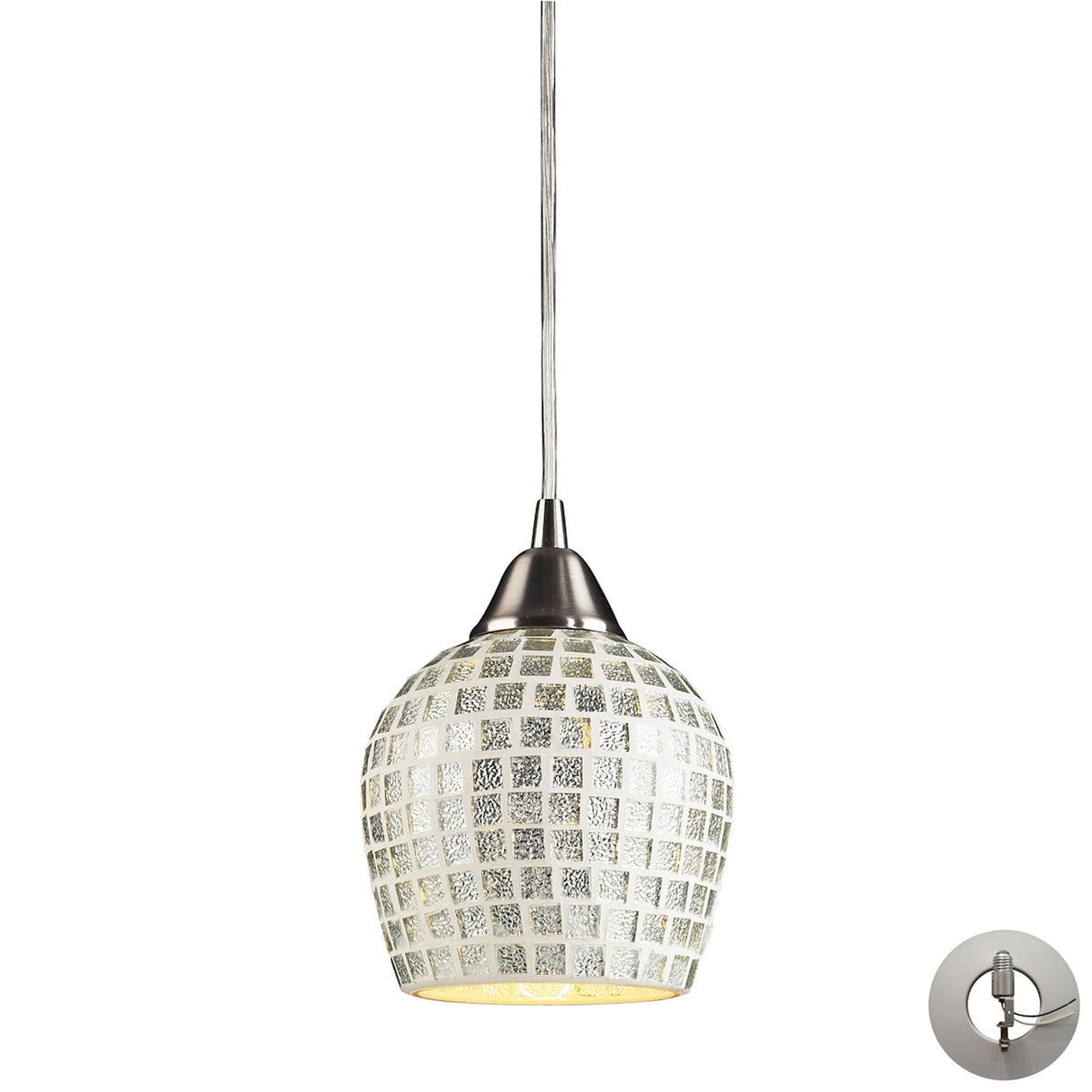 Elk 528-1SLV-LA Fusion 5'' Wide 1-Light Pendant - Satin Nickel with Silver Mosaic (Includes Adapter Kit)