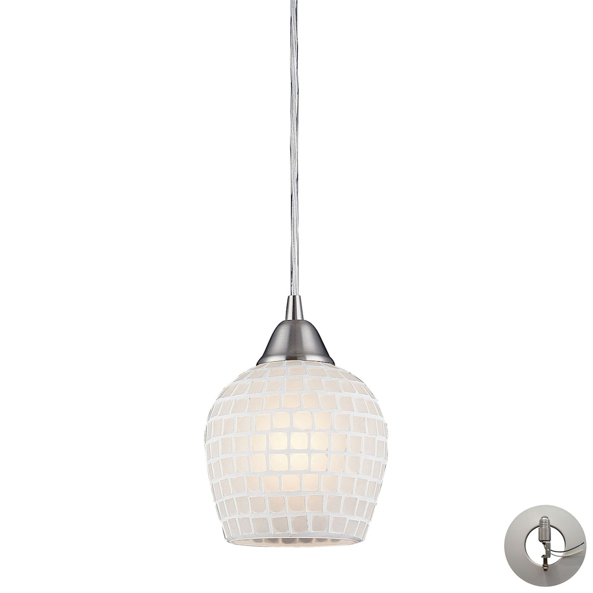 Elk 528-1WHT-LA Fusion 5'' Wide 1-Light Pendant - Satin Nickel with White Mosaic (Includes Adapter Kit)