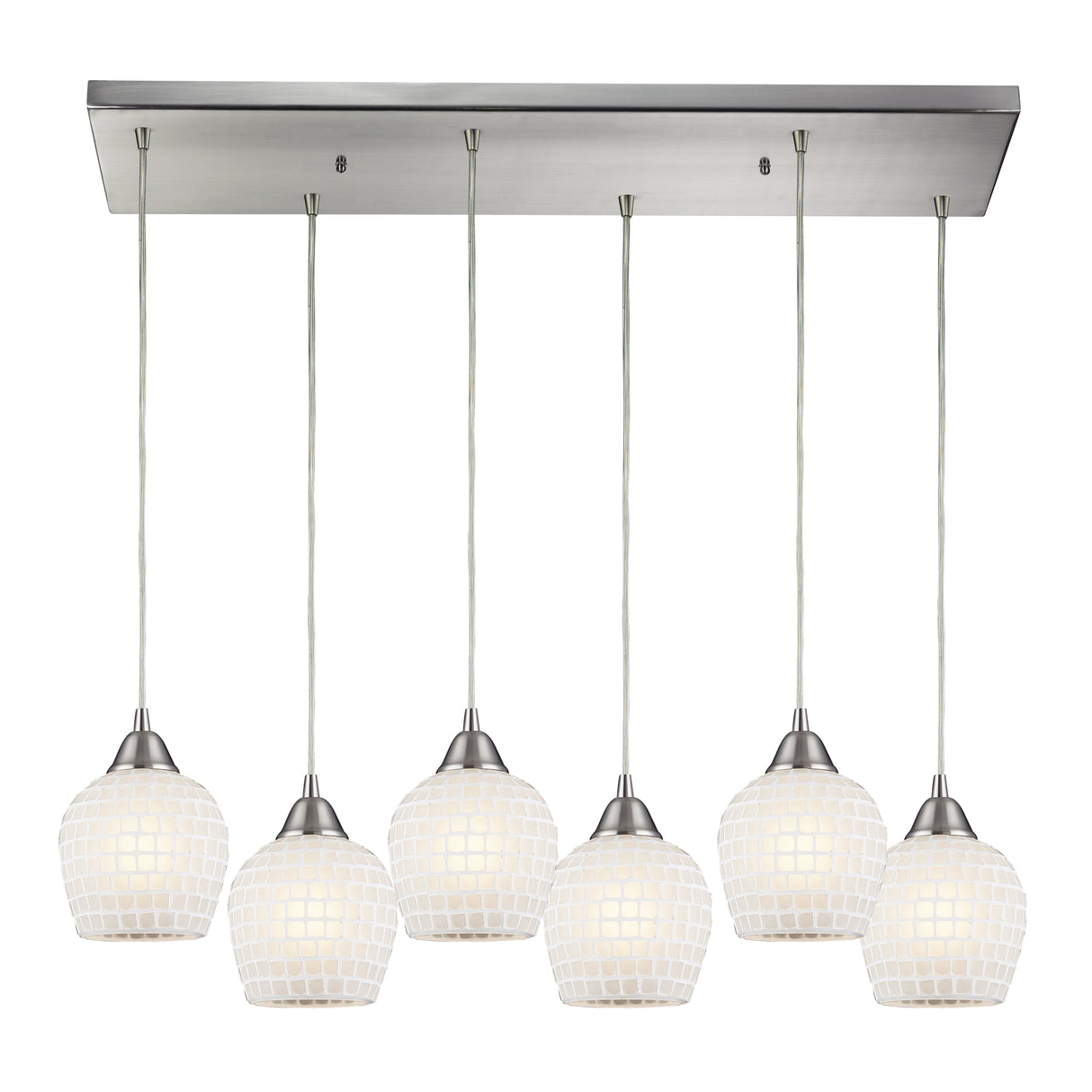Elk 528-6RC-WHT Fusion 30'' Wide 6-Light Pendant - Satin Nickel with White Mosaic