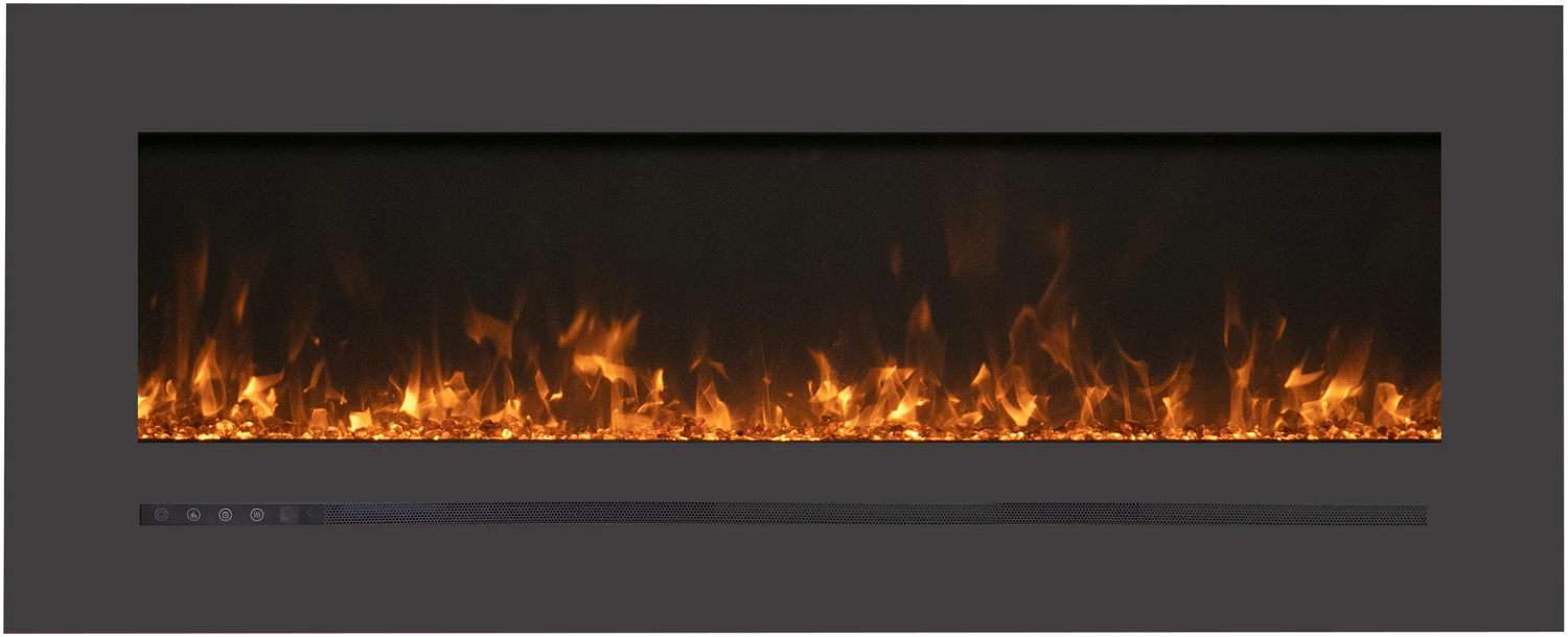 Amantii WM-FML-60-6623-STL Wall Mount / Flush Mount - 60" Electric Fireplace with a Steel Surround and Glass Media