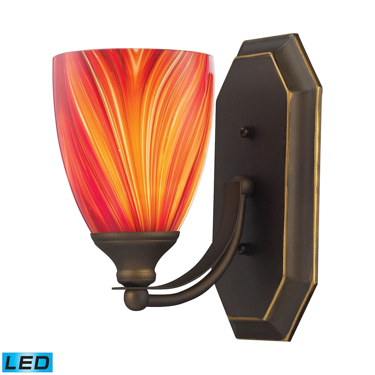 Elk 570-1B-M-LED Mix-N-Match Vanity 1-Light Wall Lamp in Aged Bronze with Multi-colored Glass - Includes LED Bulb