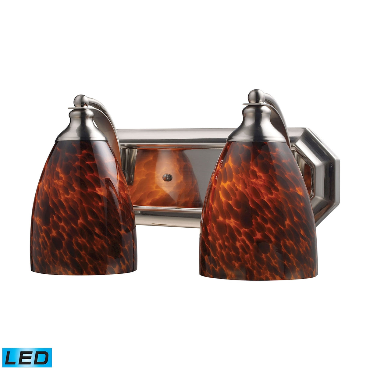 Elk 570-2N-ES-LED Mix-N-Match Vanity 2-Light Wall Lamp in Satin Nickel with Espresso Glass - Includes LED Bulbs