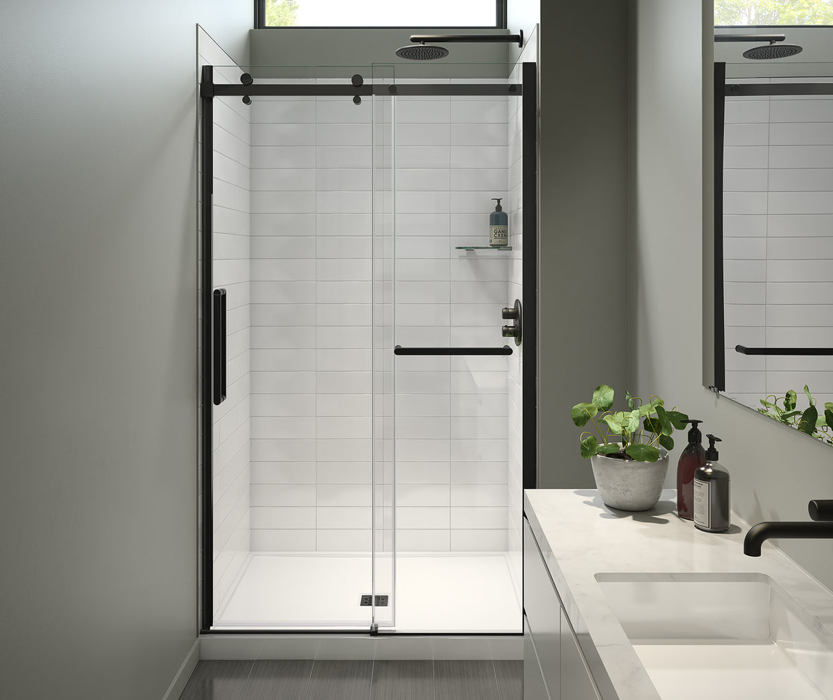 MAAX 138954-900-340-000 Halo Pro 44 ½-47 x 78 ¾ in. 8 mm Sliding Shower Door with Towel Bar for Alcove Installation with Clear glass in Matte Black