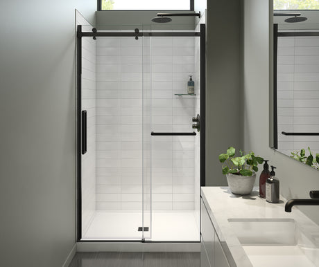 MAAX 138954-900-340-000 Halo Pro 44 ½-47 x 78 ¾ in. 8 mm Sliding Shower Door with Towel Bar for Alcove Installation with Clear glass in Matte Black