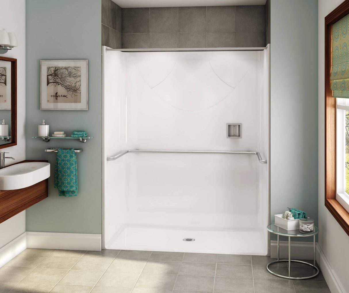 MAAX 106036-000-002-102 OPS-6030 - ADA U-Bar AcrylX Alcove Center Drain One-Piece Shower in White