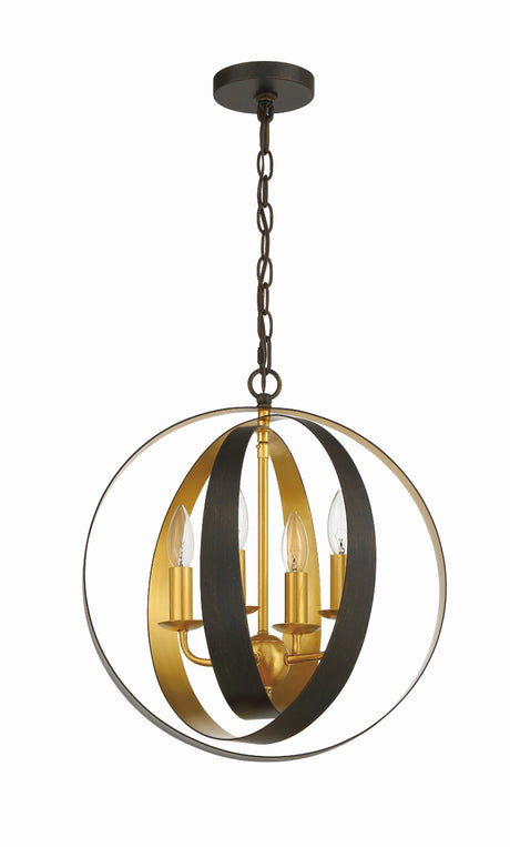 Luna 4 Light English Bronze + Antique Gold Sphere Mini Chandelier 584-EB-GA