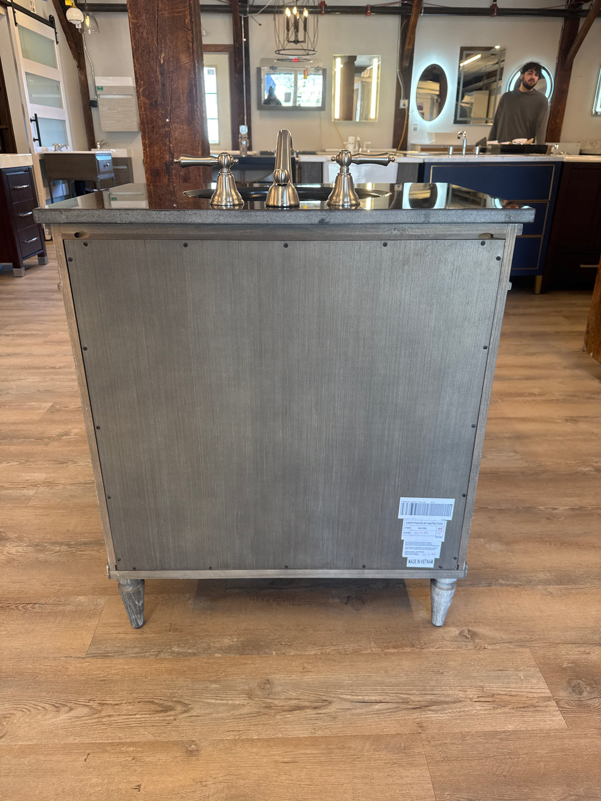 30" Rustic Chic Vanity Set with Granite Top, Nickel Sink, and Widespread Brush Nickel Faucet