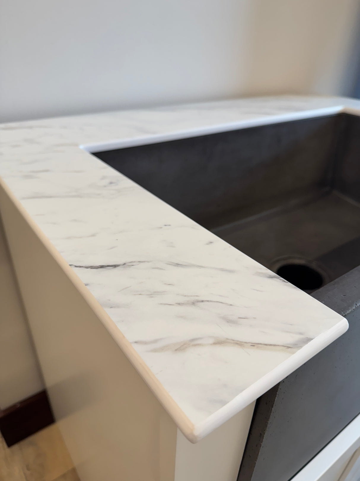 36” Concrete FarmHouse Sink Laundry Room Vanity with Thinscape Marble Colored Top